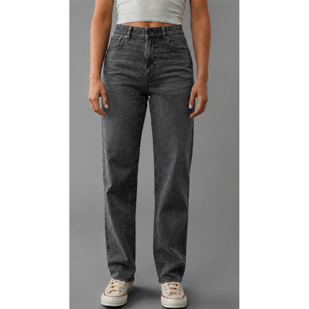 American Eagle Gray Wash Baggy Straight Jeans Women's 6 High Rise Relaxed Denim
